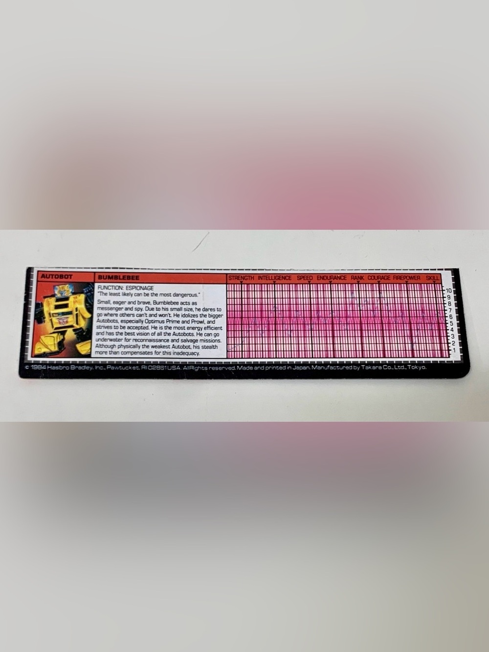 1984 Vtg G1 Transformers Autobot Bumblebee Tech Stats Card